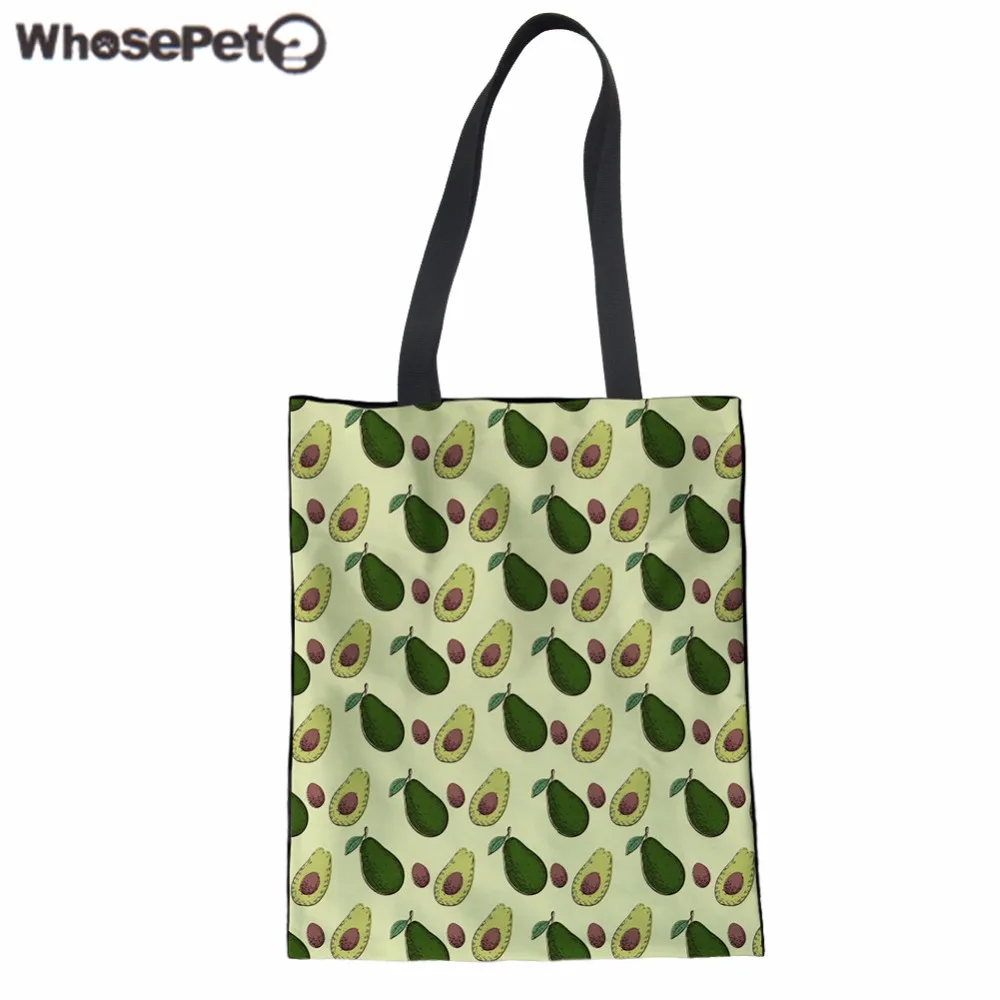 

WHOSEPET Women Handbag Canvas Shoulder Bag Avocado Print Top-handle Bag Teenager Girls Tote Bolsa Collage Daily Mochila Feminina