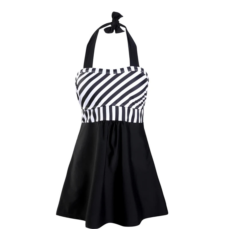 

2019 Stripe With shorts Halter Summer Bandeau Two piece Large size Backless Vintage Padded Tankini Female Bathing suit Bikini