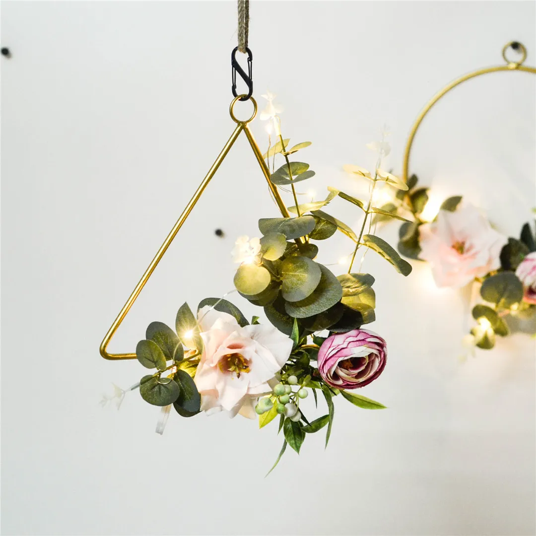 Cilected цветочный обруч венок из кованого железа венок для рождественских декораций, искусственный цветок розы, гирлянда на стену