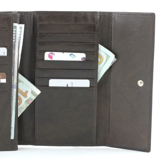 LEATHER CLUTCH WALLET AND CHECKBOOK HOLDER BROWN (2)