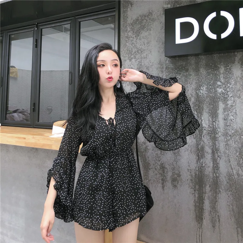 

Jumpsuits for Women 2019 Shein , Fashion Nova Woman Sexy Jumpsuit , Bohemian Boot Cut Dot Bow Chiffon Jumpsuit