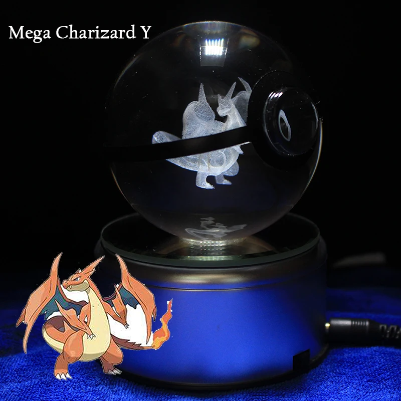 

3D Crystal Ball LED Lamp For Pokemon Series Mega Chrizard Y Desktop Decoration Figurines Miniatures
