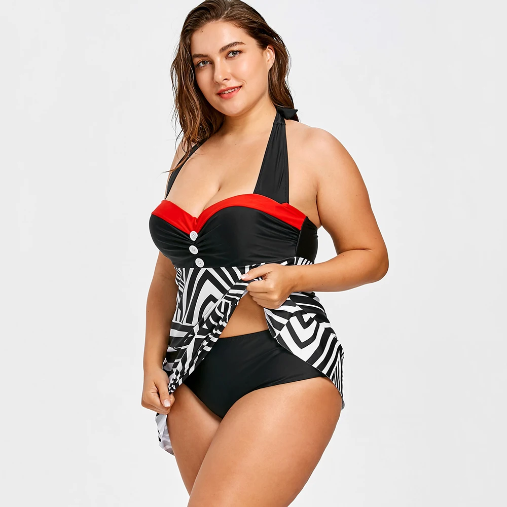 Wipalo Plus Size 5XL Geometric Printed Empire Waist Women Sets Elastic One Pieces Ladies Beachwear Big Summer Beach|Спортивные
