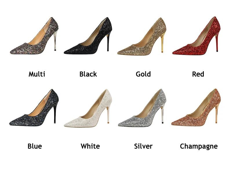 Women's Pumps Womens High Heel Shoes' Party Thin Heels Women High Heel Shoes In Glitter 2018 Hot Women Pumps Shoes Big Size 8 (14)