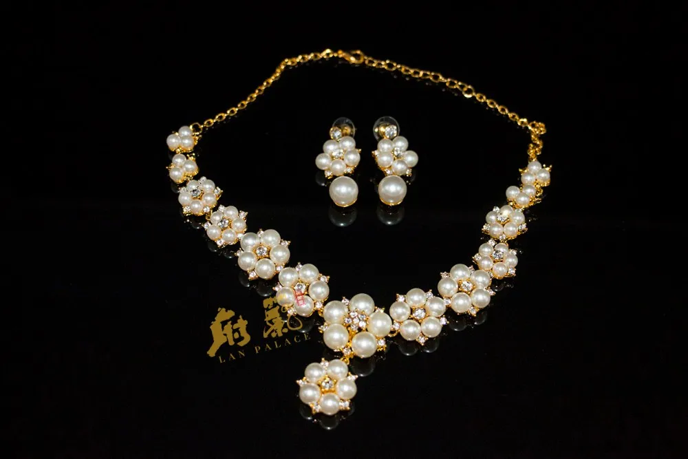 Новинка Свадебный Африканский бисер Комплект украшений из искусственного жемчуга золотого цвета parure de bijoux ожерелье серьги-гвоздики