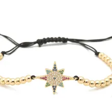 Золото Серебро Микро-паве cz кубический цирконий веревка отрегулированный браслет из медного бисера ku74564 Снежинка Шарм плетеные браслеты для женщин