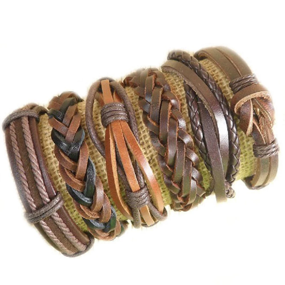 Мужские кожаные браслеты ручной работы 6 шт.|bracelet elastic|bracelet anchorbracelet sport |