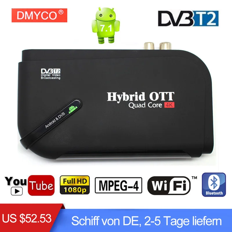 

4K Android 7.1 Smart TV Box DVB-T2 HD 1080P 60fps Amlogic S905 Quad core Movie WIFI Support Netflix Media Player OTT Set-top Box