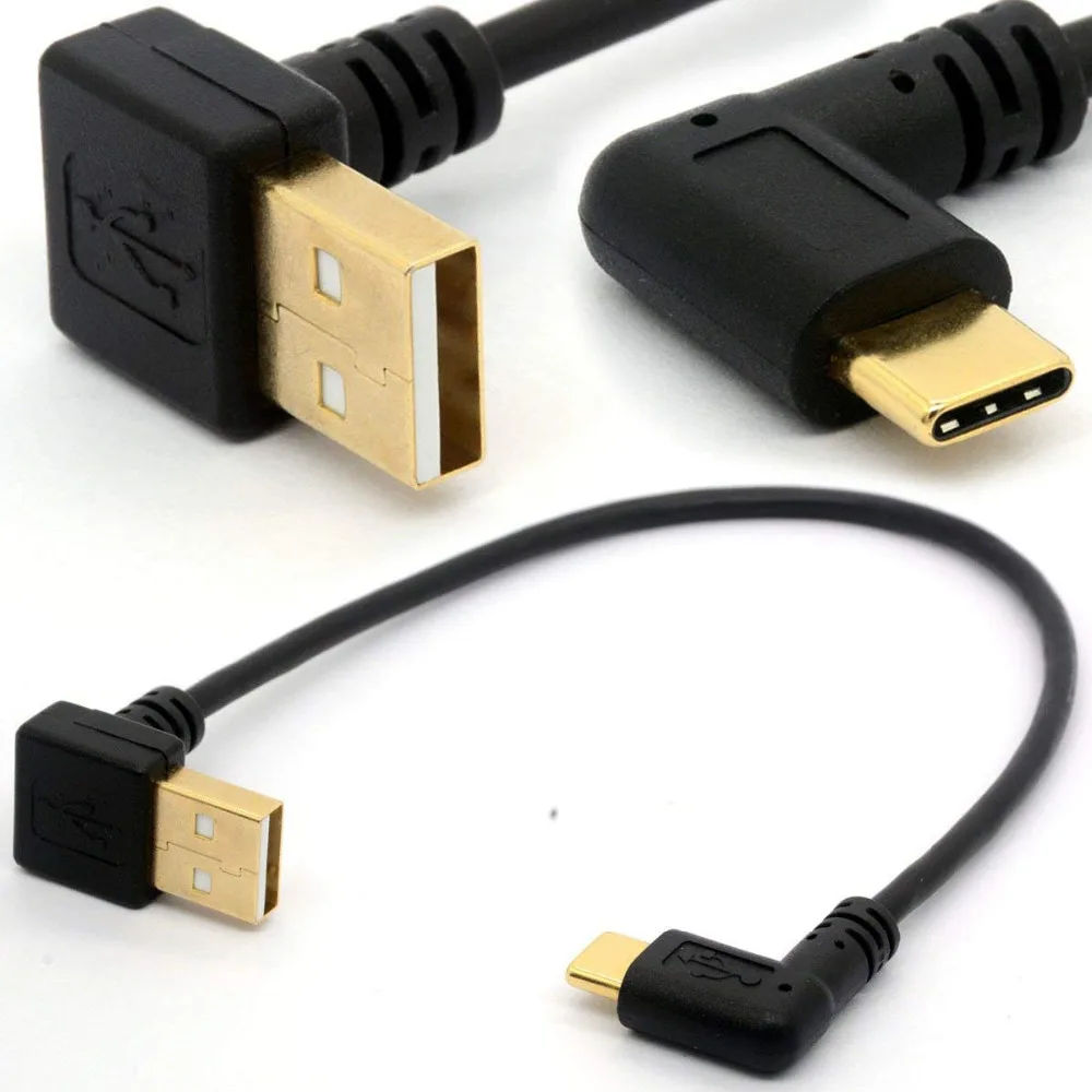 

Gold Plated Angled USB C Cable Extension 90 Degree Type C to USB 2.0 Right Angle Male Converter Data Sync Charging USB-C Adapter