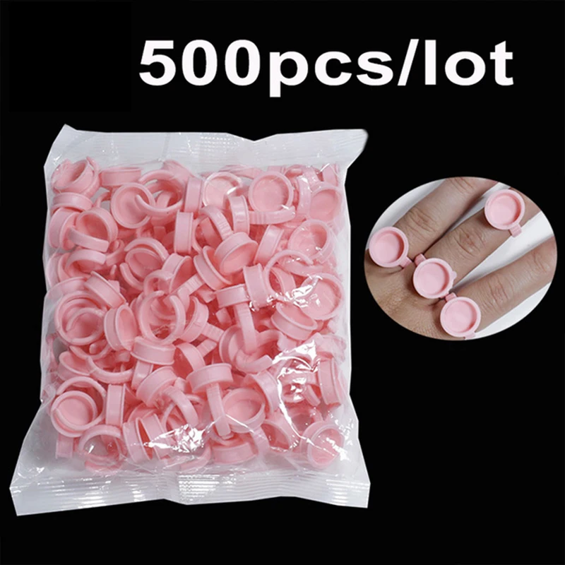 

500PCS Pink Disposable Anel Batoque Microblading Tattoo Ink Ring Cap Pigment Cups for Grafting Eyelash Glue Container Holder