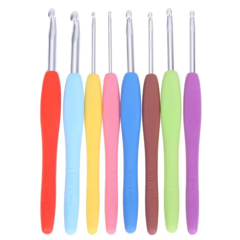 

8 Pcs Knitting Needles TPR Soft Handle Aluminum Hook Crochet Hooks Knitting Needles For DIY Crafts Weaving Kit Loom Tool Band
