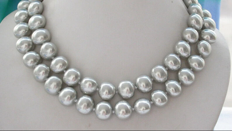 

Beautiful luster 34" 15MM gray EGG SOUTH SEA SHELL PEARL NECKLACE