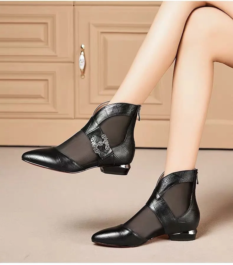 Женские летние ботинки ботильоны для женщин из сетчатого материала на плоской подошве с молнией сзади повседневная обувь модные пикантные ботинки; Размеры 35-40