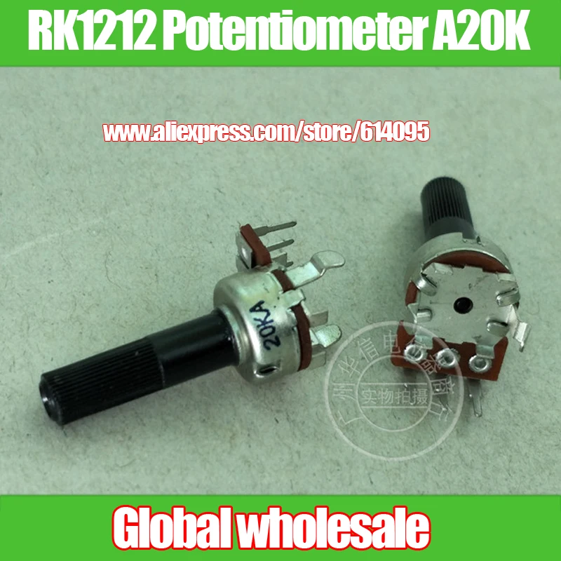 10pcs RK1212 Vertical Single Rotary Potentiometer A20K / Handle Length 21MM Knurling Shaft