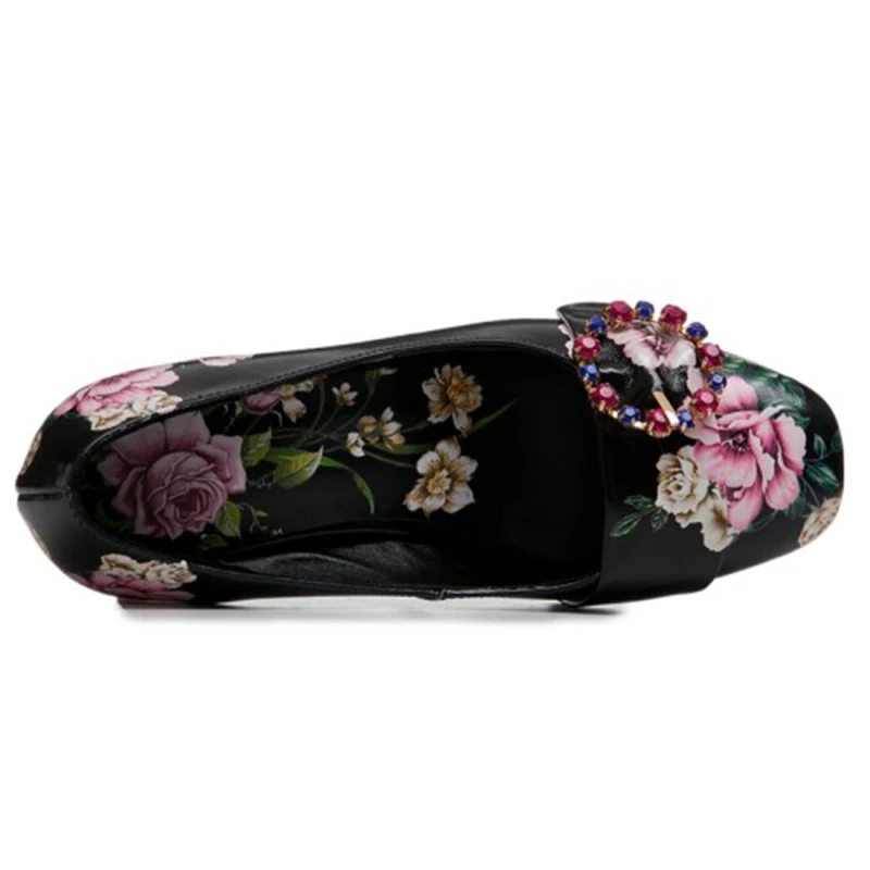 Carrés Haute Talons Véritable Black Automne Fleur white Bling En Pompes 6 Femmes Cuir Mode Carré Bout Cristal 2019 Chaussures Cm Printemps qZA6aa