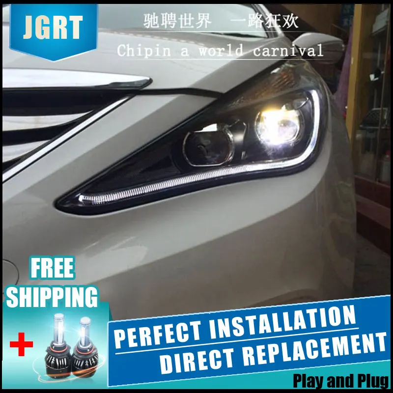Comprar 2 piezas faros LED ForHyundai Sonata 11 14 luces Led del coche doble xenón lente accesorios del coche luces de circulación diurna de la luz de niebla