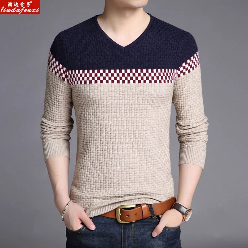 LIUDAFENZI свитер с длинными рукавами, Мужской V, зимний свитер, чистый свитер, мужской джемпер - Цвет: Camel color