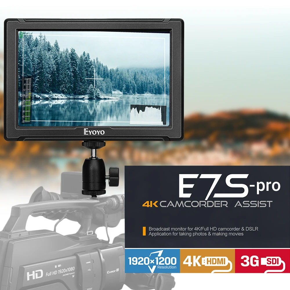 

Eyoyo E7S PRO 7 inch DSLR On Camera Field Monitor IPS Full HD 1920x1200 3G SDI 4K HDMI Small Slim DSLR for Canon Nikon Sony