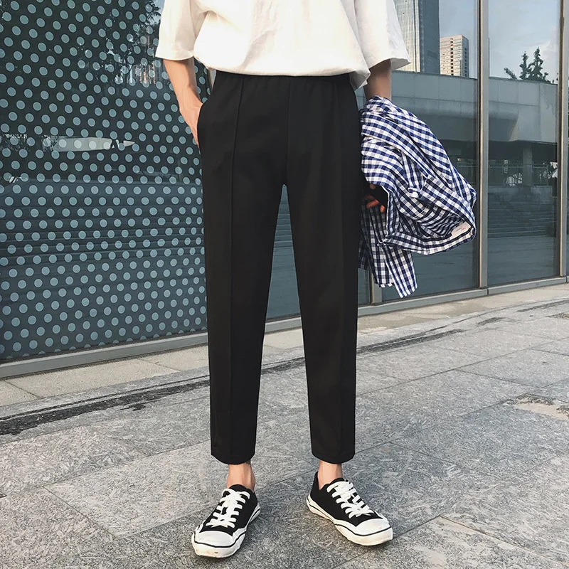 Summer New Nine-point Length Solid Color Straight Loose Harlan Men's Casual Pants Personality Fashion Classic Trend Youth Simple