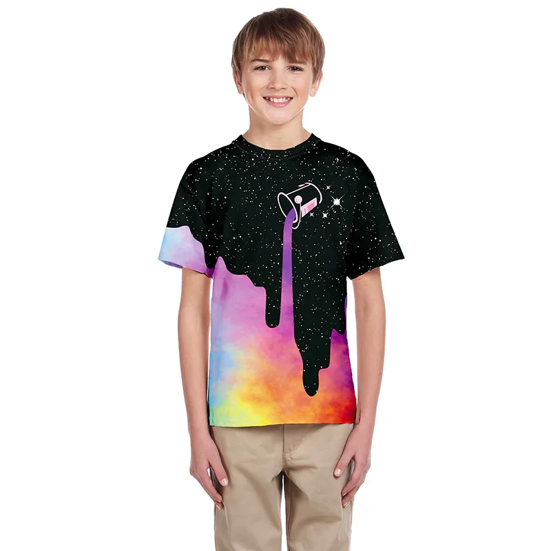 Футболка для мальчиков детская одежда лето г., футболка для девочек с круглым вырезом и принтом галактики молочного космоса топы для детей, забавная футболка с 3D Дизайном Fille