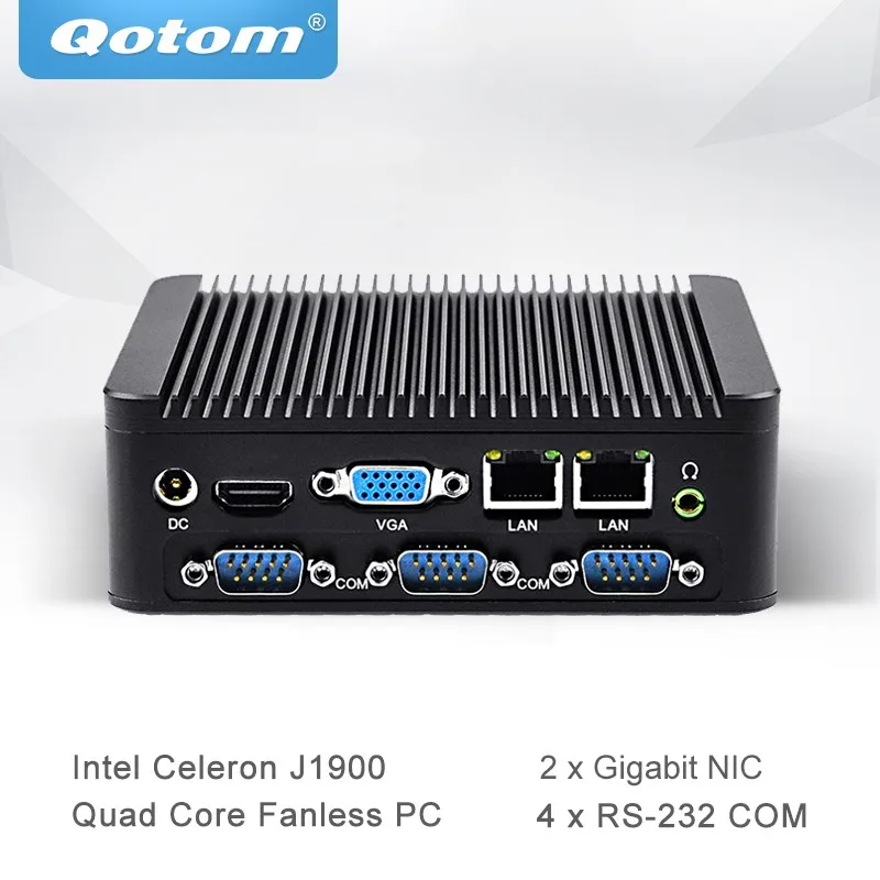 Qotom Мини ПК с Celeron J1900 4 ядра 2 гигабитная Сетевая интерфейсная карта Порты lan без вентилятора, микро компьютер поддержка Win Linux Ubuntu Q190P