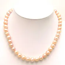 Высокий блеск! AA 8-9 мм розовое пресноводное круглое жемчужное ожерелье с GP, застежка-5286 /розничная