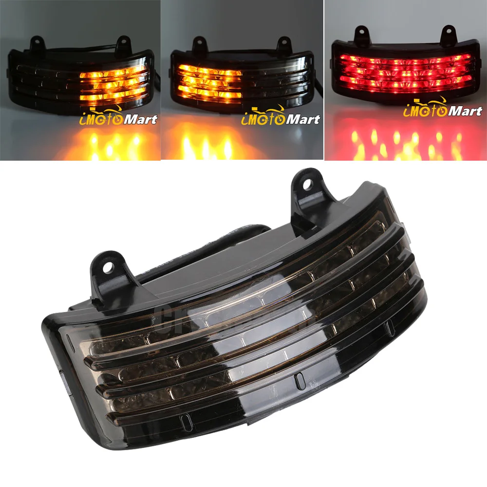 

Smoke Tri-Bar LED Rear Tail Brake Fender Tip Light w/ Turn Signal For Harley Street Glide FLHX FLTRX Touring Motorbike Taillight