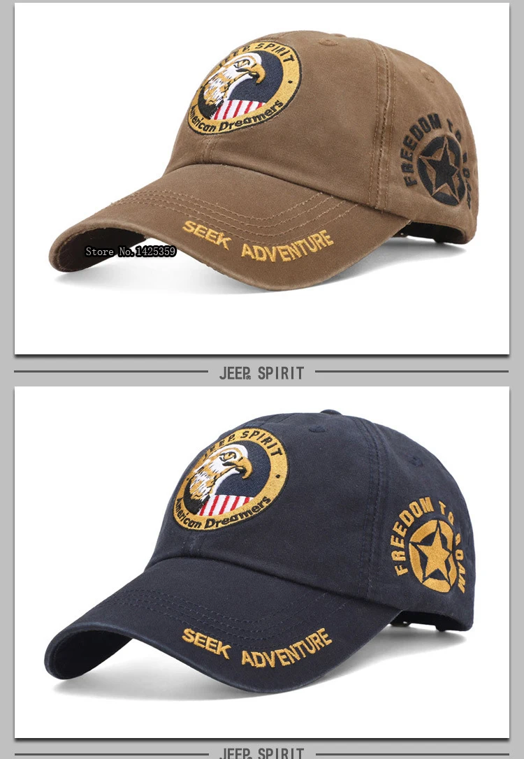 Original JEEP SPIRIT Baseball Cap Men's Cap Print Animal Cotton Unisex Caps Snapback Adjustable Hip Hop Cap Dad Hat gorra hombre