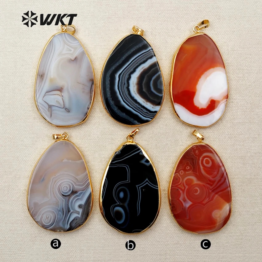 

WT-P1259 WKT Wholesale Hot Sale For Women Decorate Jewelry Oval Shape Natural Slice Stone Elegant Necklace Pendant