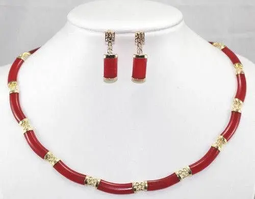 

U690 AR34 shippingNoblest ! Red Ruby Necklace Earrings Set BV181