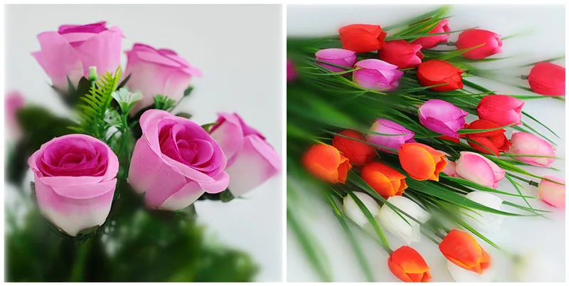 Flone Rural Style Artificial Flowers Potted Tulip And Rose Flower Simulation Silk Fake Flowers Bonsai Wedding Home Desk Decor (14)