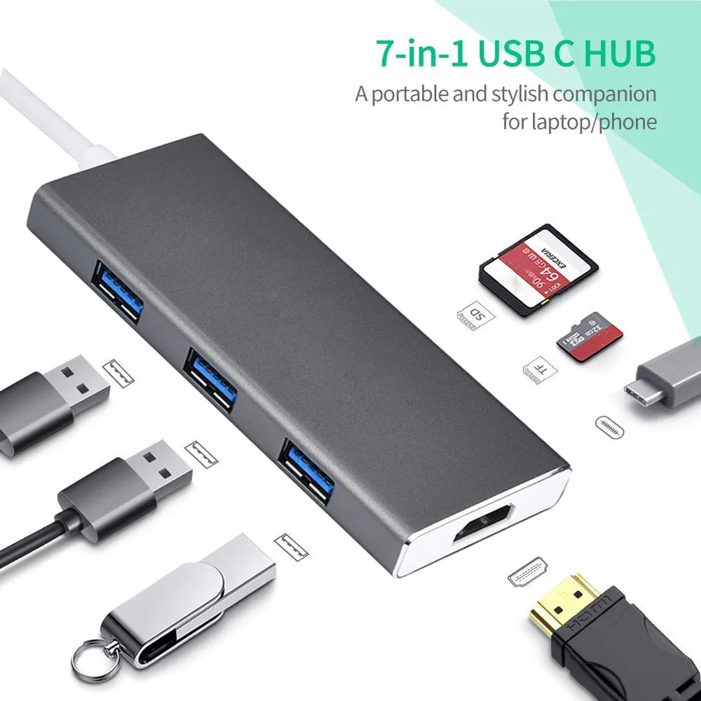 CARPRIE usb хаб Зарядное устройство Usb C концентратор Type адаптер 7 в 1 USB док станция с 4K