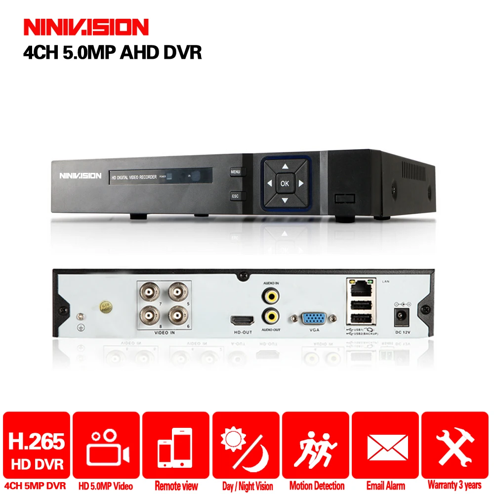 NINIVISION XMeye Hi3521D H265+ 5MP 4MP 4CH 8 Channel 5 в 1 Гибридный wifi TVi CVI NVR AHD CCTV DVR видеонаблюдение Видео Recoder