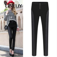 Fashion New Nice Fashion Women Capris Cotton PU Leather Patchwork Leggings Women Strenchy Pencil Pants Elastic