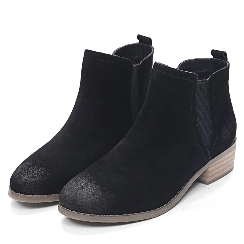 Teahoo/ботинки из натуральной кожи; женская Мода года; замшевые ботильоны для женщин; ботинки «Челси»; Женская Осенняя обувь без застежки на квадратном каблуке - Цвет: Black Ankle Boots