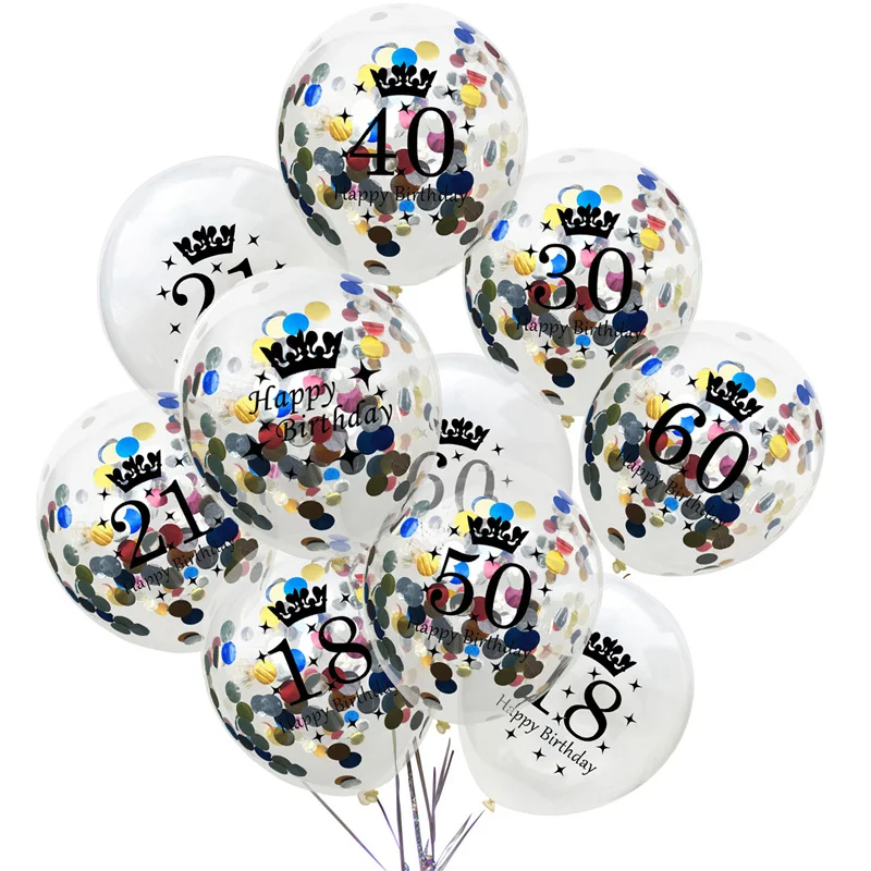 

5PC 12Inch Latex Confetti Balloons 18 21 30 40 50 60 Birthday Colorful Sequins Confetti Balloon Decor Anniversary Party Supplies