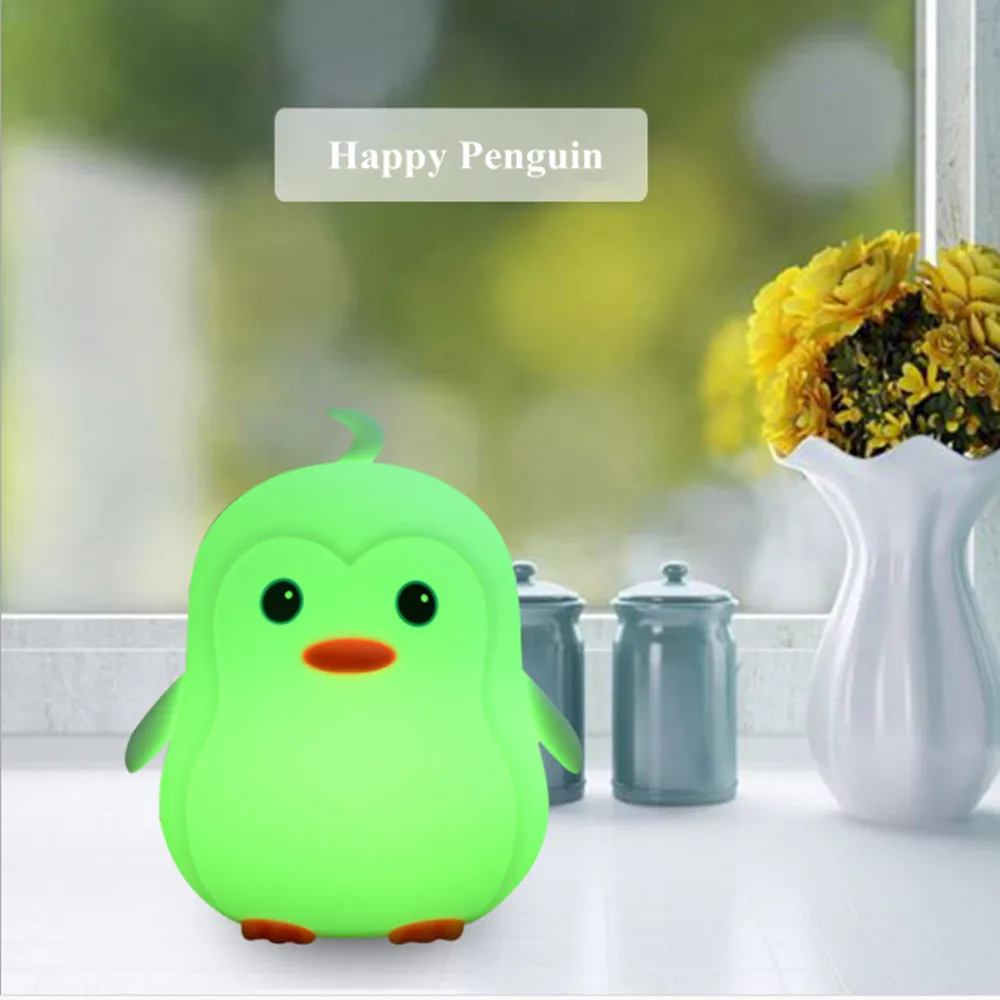 SuperNight Cute Cartoon Penguin LED Night Light Battery Power Silicone Multi-Color Bedroom Bedside Table Lamp for Kids Baby Gift (8)