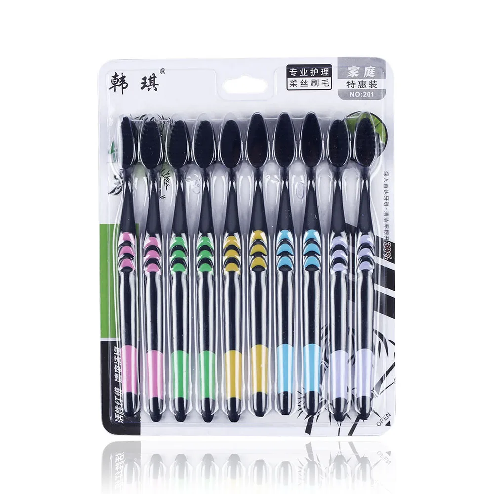 

10Pcs 2019 Double Ultra Soft Toothbrush Bamboo Charcoal Nano Brush Tooth Brush Dental Personal Oral Care Teeth Brush Black Heads