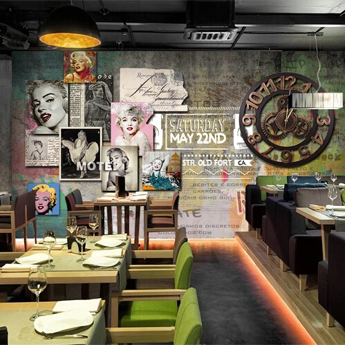 

Free Shipping custom 3D retro Monroe poster collage mural KTV tea restaurant lounge sofa backdrop wallpaper mural