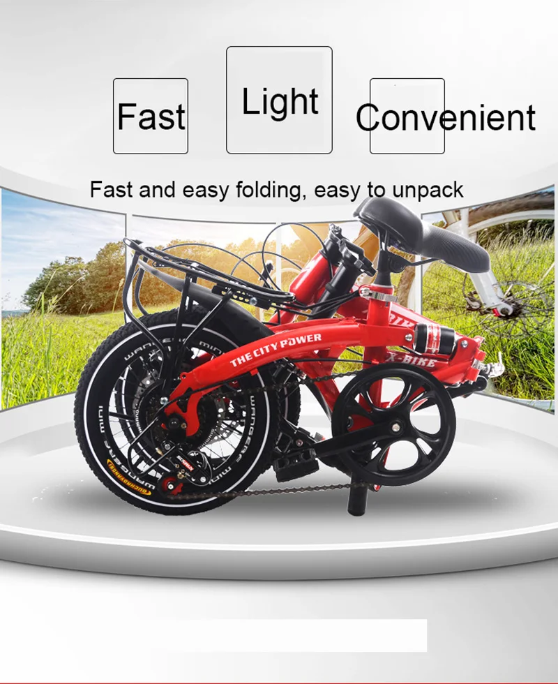 Discount Adult Folding Bike 16-Inch Speed Change Two-Disc Brake Folding Car Small Wheel Portable Student Leisure Bicycle 3