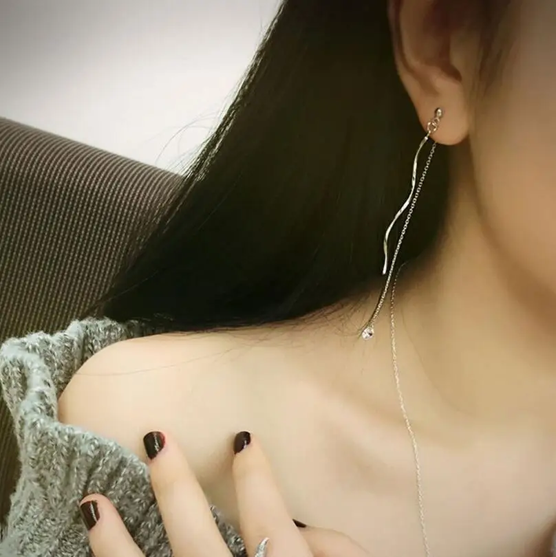 

925 Sterling Silver Personality Wave Long Tassel Earrings For Women Sterling-silver-jewelry Boucle d'oreille VES6098
