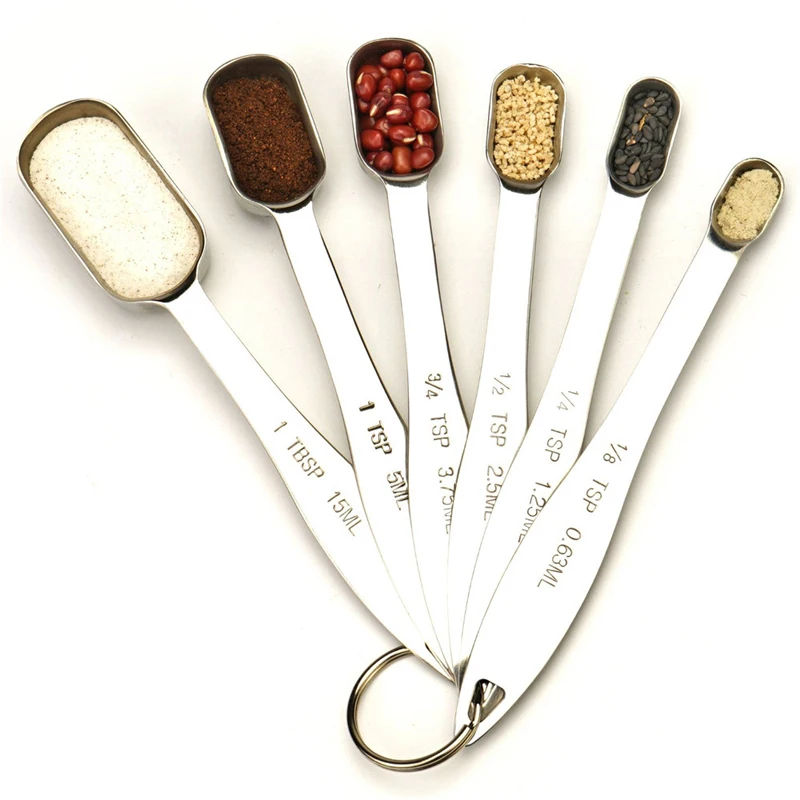 Set of 6 Stainless Steel Measuring Spoons Narrow Mouth Sugar Spice Measuring Scoop Cooking Baking Measuring Tools Kitchen Gadget (8)