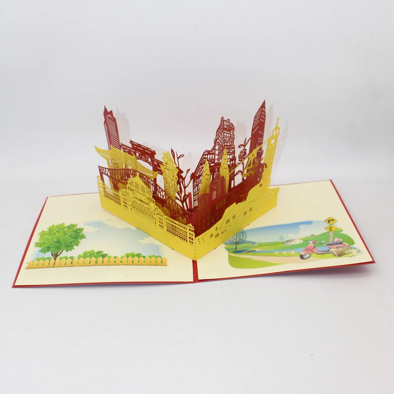  3D Handmade Colorful Chongqing Scenery Paper Invitation Greeting Cards PostCard Kids Business Gift  - 33016781361