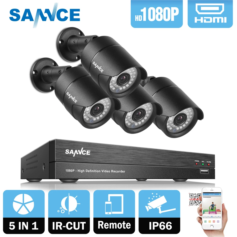 SANNCE 4CH 1080P HD CCTV Камера Системы комплект 4 шт. 2.0MP видеонаблюдения Камера ИК Крытый уличная Водонепроницаемая IP66 видеонаблюдения