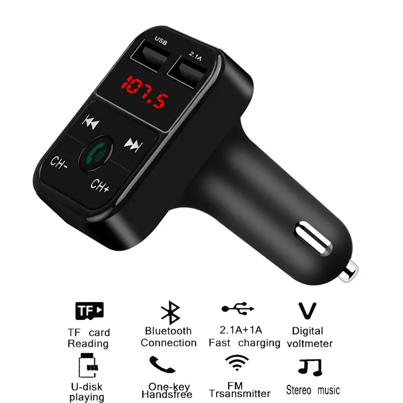 

Bluetooth Car Kit FM transmitter Handsfree wireless Stereo Mp3 Player U disk TF Card Play Digital Voltmeter