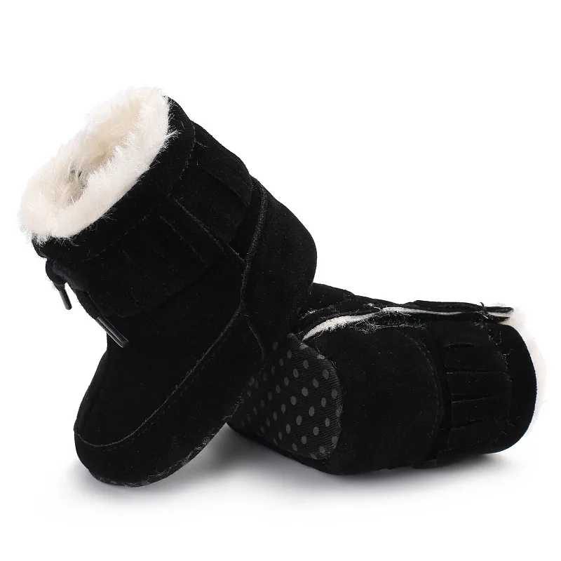 Зимние супер теплые носки для новорожденных, для маленьких мальчиков и девочек, которые только начинают ходить обувь для младенцев Детские, с мягкой подошвой анти-скольжения детские сапоги на меху - Цвет: black
