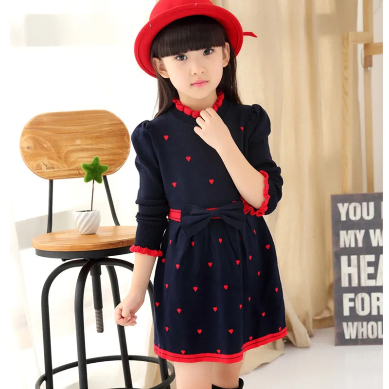 Child Princess Sweater Bowknot Heart Ruffle Dress 4