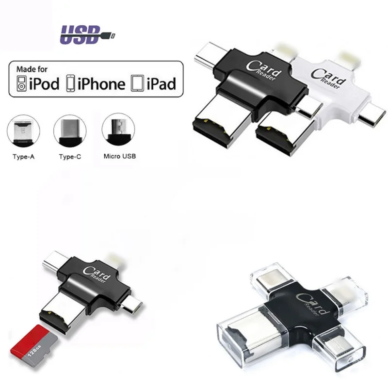 4-в-1 кард-ридер с поддержкой OTG USB 3,1 Тип-C ноутбук смартфон Компоненты Micro SD Карты памяти и аксессуары для iPad iPho