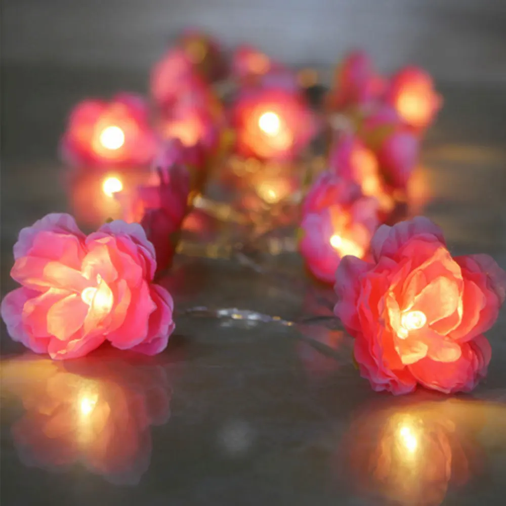 2M Rose Flower LED String Lights Wedding Lights String Battery Power Christmas Holiday Lighting for Valentine Wedding Decoration
