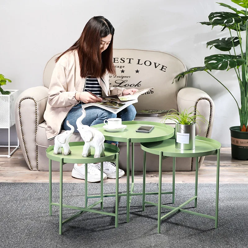 Nordic wrought iron tray small table Simple sofa edge wrought iron tray coffee table coffee folding small round table Nordic wrought iron tray small table Simple sofa edge wrought iron tray coffee table coffee folding small round table